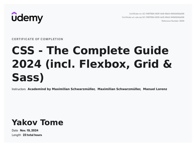 CSS - The Complete Guide (Flexbox, Grid & Sass) Certificate